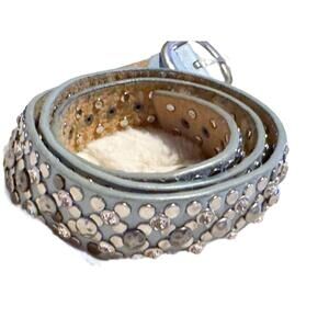 Vintage light Blue Genuine Leather Rhinestones Silver 3' 5" Size L